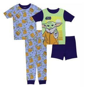 BOYS BABY YODA 4 PIECE  PAJAMA SET 2 TOPS, SHORTS, AND PANT SIZE 8  #K78